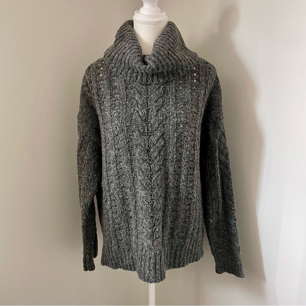 Smartwool Moon Ridge Boyfriend Cable Knit Turtleneck Sweater Grey Size Medium